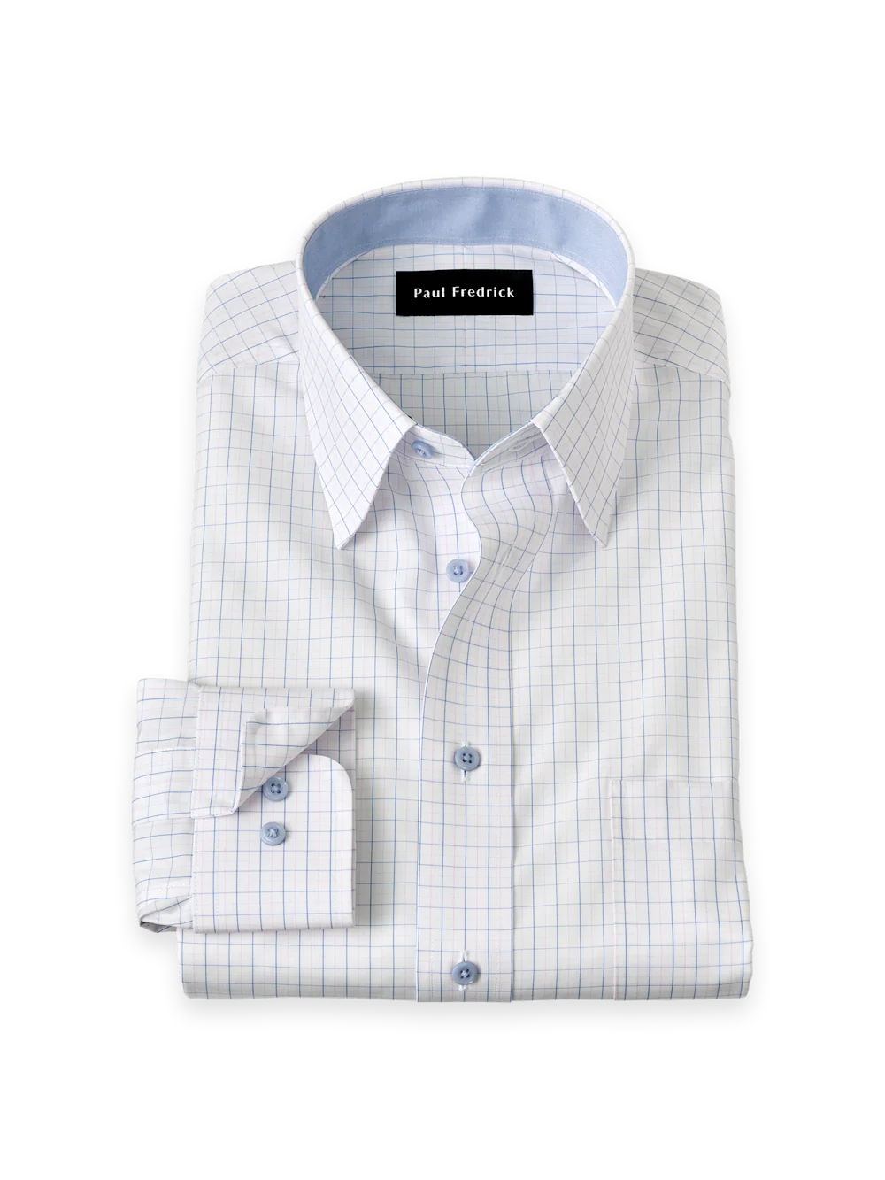Non-Iron Cotton Windowpane Dress Shirt With Contrast Trim - White Multi