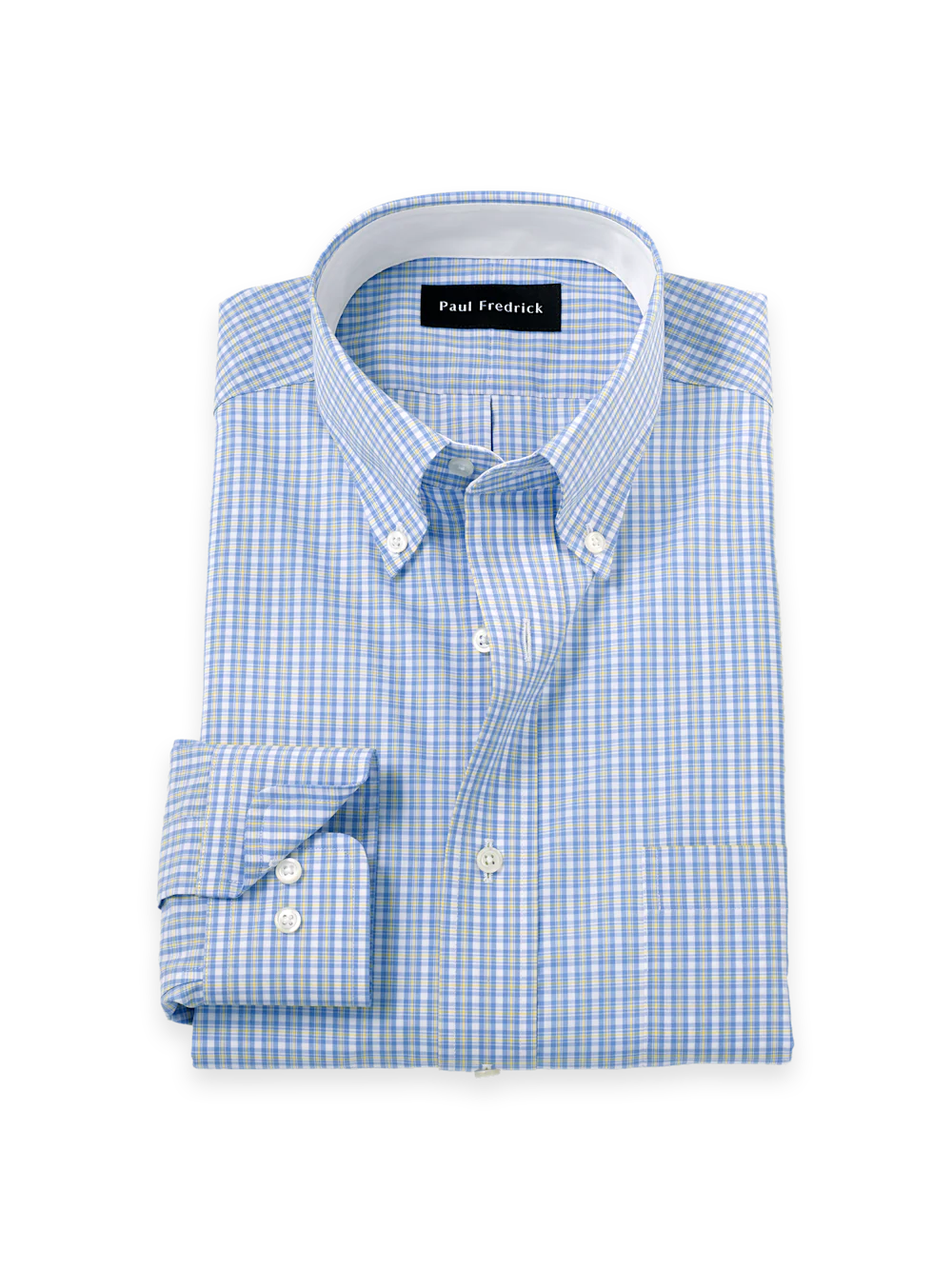 Non-Iron Cotton Windowpane Dress Shirt With Contrast Trim - Blue/yellow