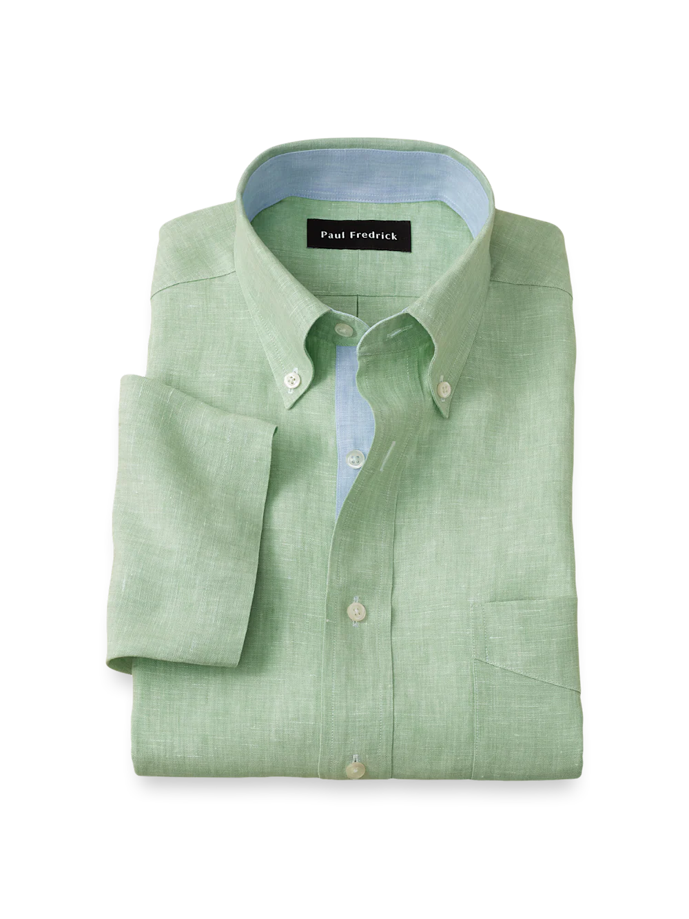 Non-Iron Linen Solid Dress Shirt With Contrast Trim - Light Green