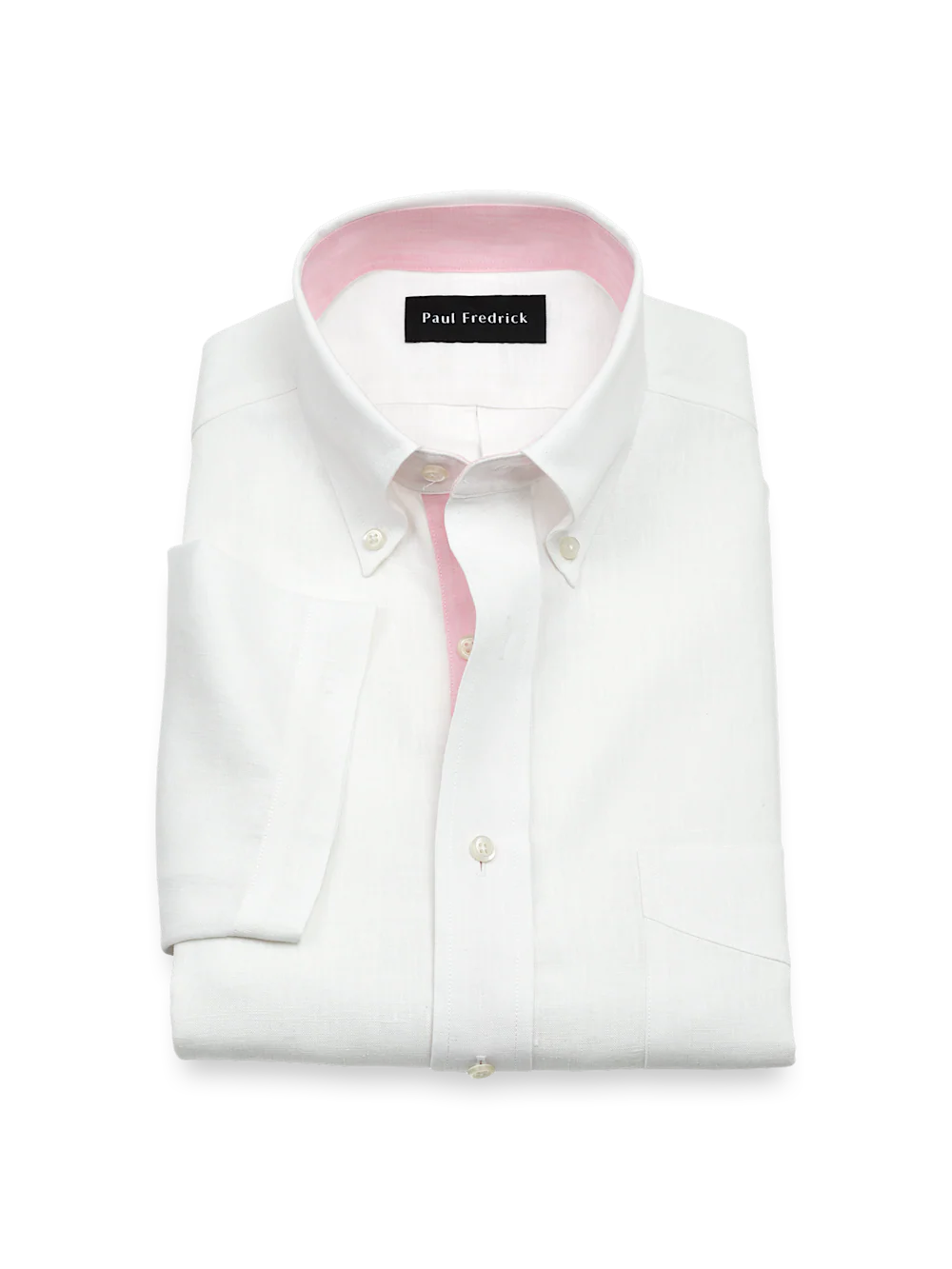 Non-Iron Linen Solid Dress Shirt With Contrast Trim - White