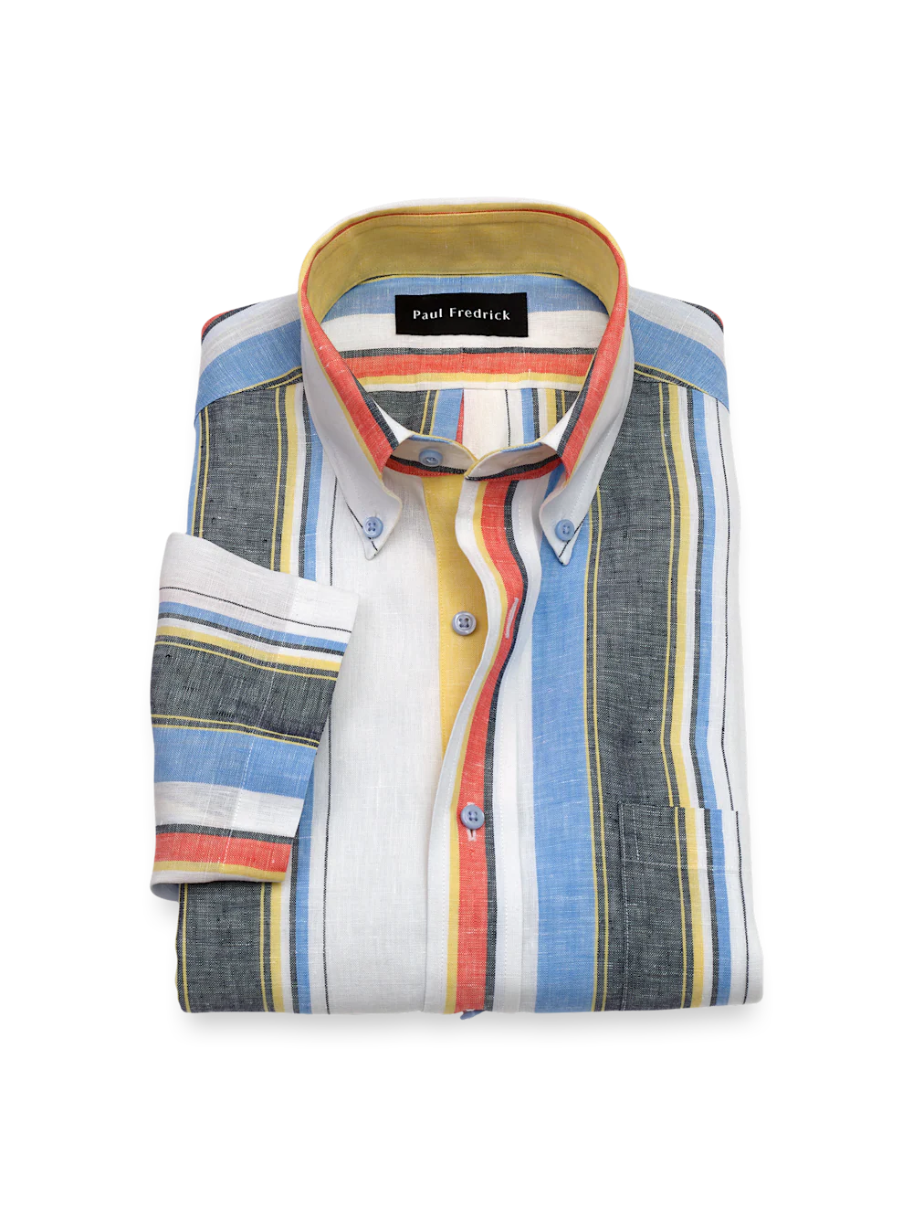 Non-Iron Linen Stripe Dress Shirt With Contrast Trim - White Multi