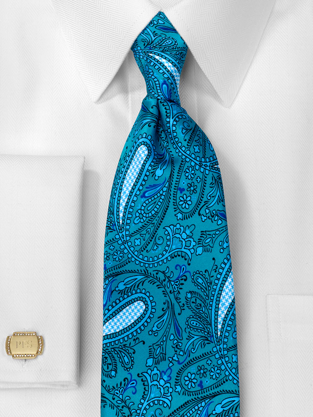 Paisley Printed Italian Silk Tie - Teal - Image 2