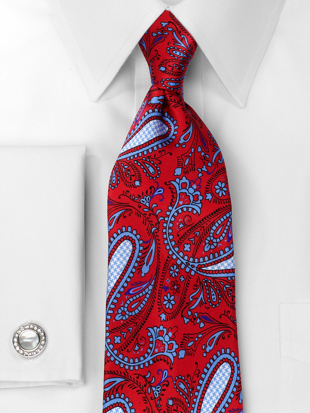 Paisley Printed Italian Silk Tie - Red - Image 2