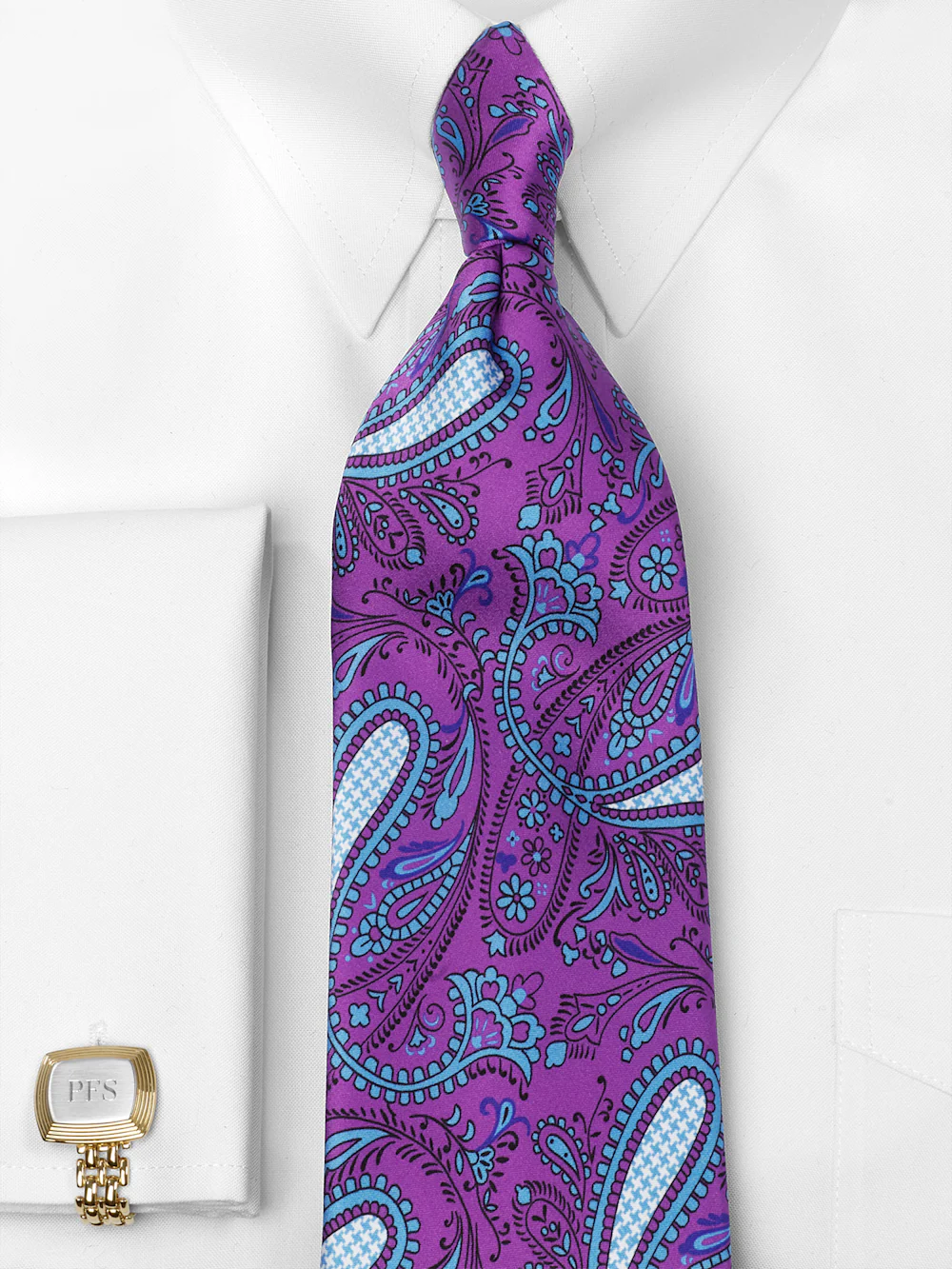 Paisley Printed Italian Silk Tie - Purple - Image 2