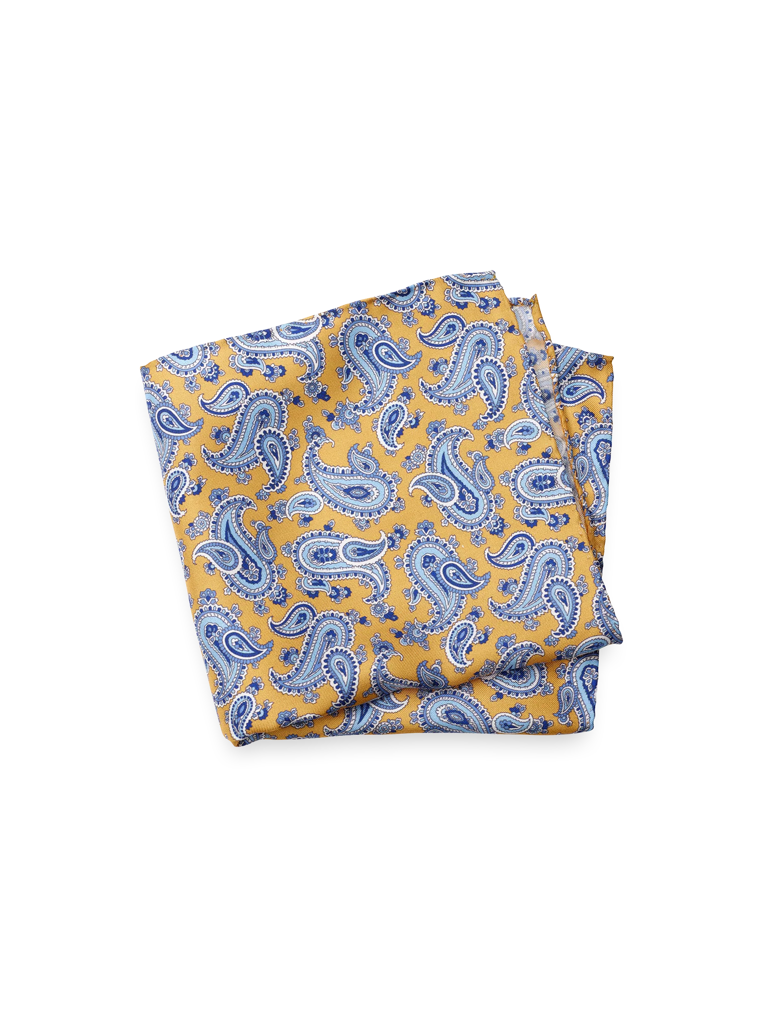 Paisley Silk Pocket Square - Yellow/blue