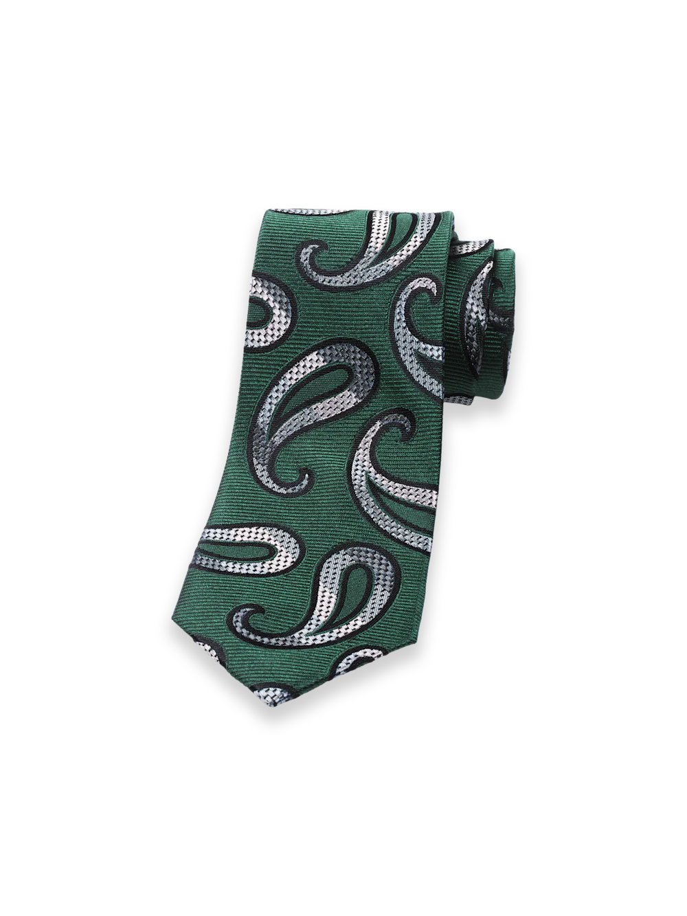 Paisley Woven Silk Tie - Green/silver