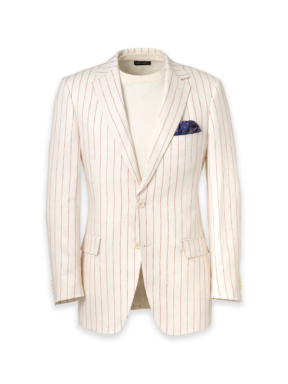 Pinstripe Linen Single Breasted Notch Lapel Suit Jacket - White/red