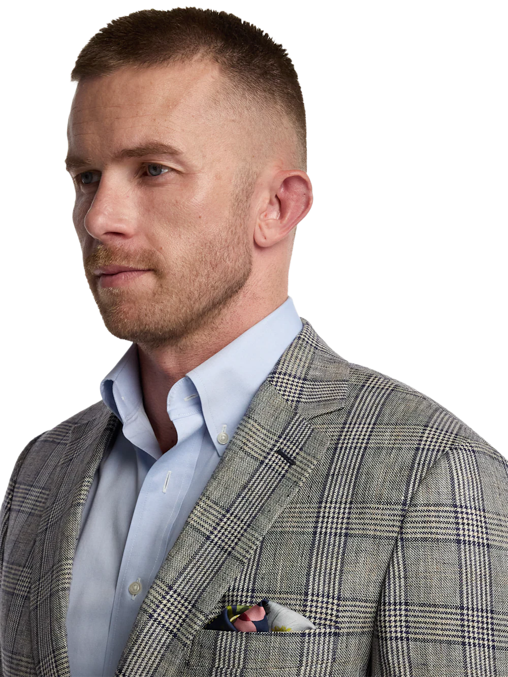 Plaid Linen Single Breasted Notch Lapel Suit - Tan/blue Plaid - Image 3