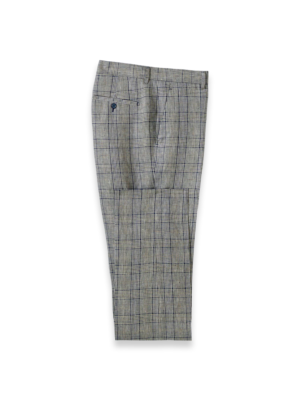 Plaid Linen Single Breasted Notch Lapel Suit - Tan/blue Plaid - Image 9