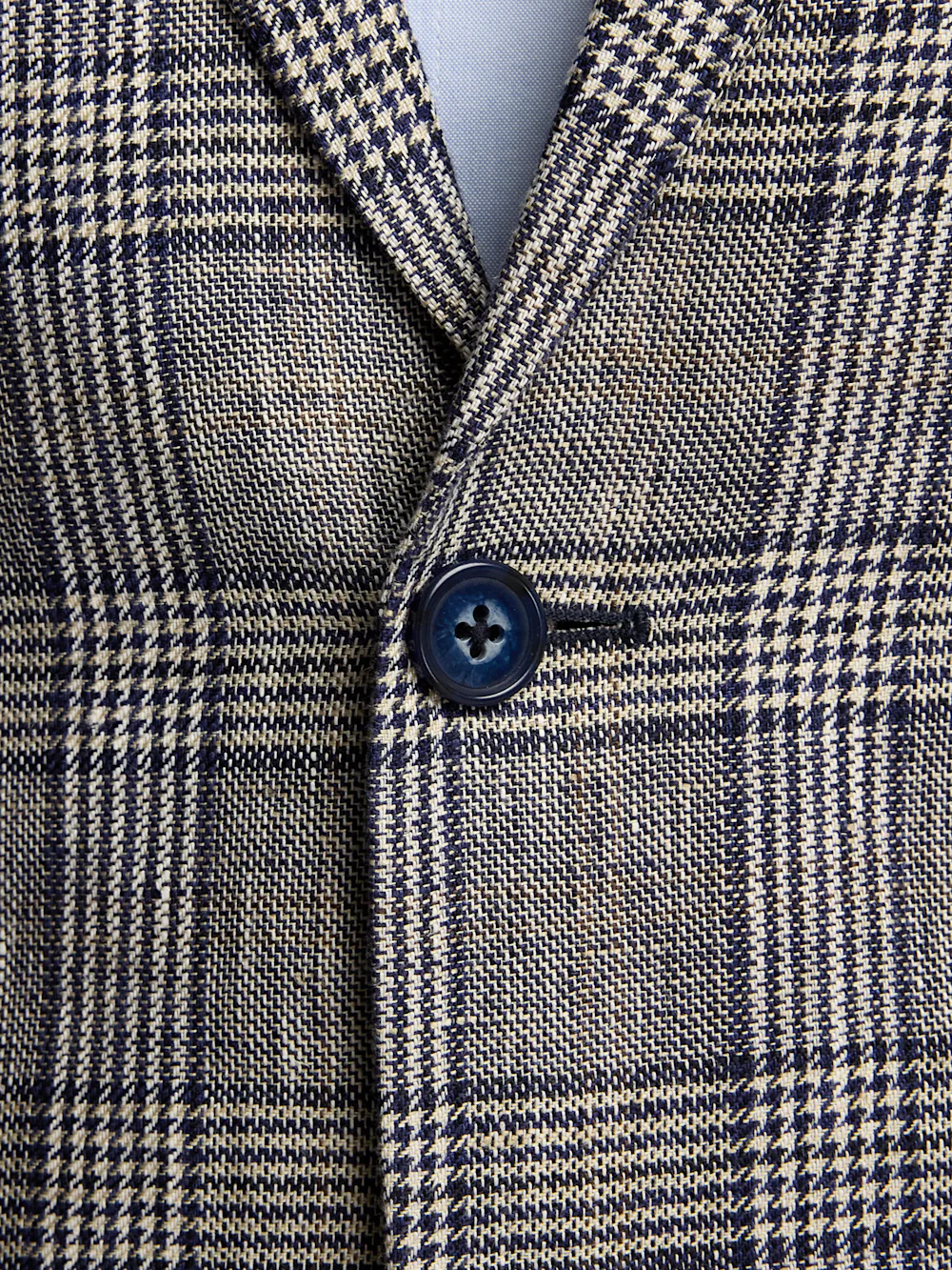 Plaid Linen Single Breasted Notch Lapel Suit Jacket - Tan/blue Plaid - Image 5
