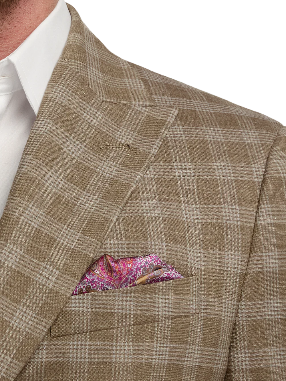 Plaid Cotton Blend Double Breasted Peak Lapel Suit Jacket - Brown Plaid - Image 6