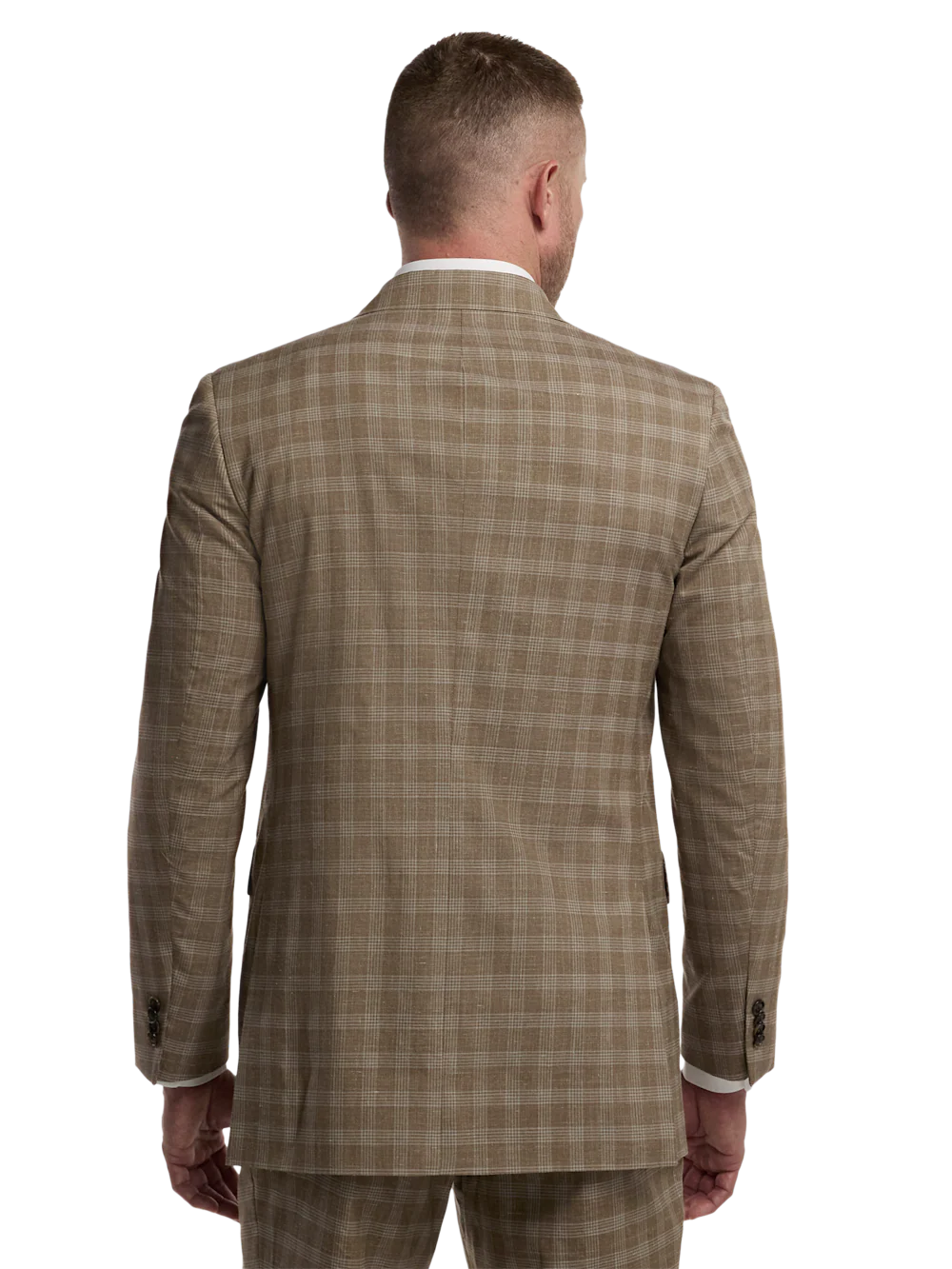 Plaid Cotton Blend Double Breasted Peak Lapel Suit Jacket - Brown Plaid - Image 7