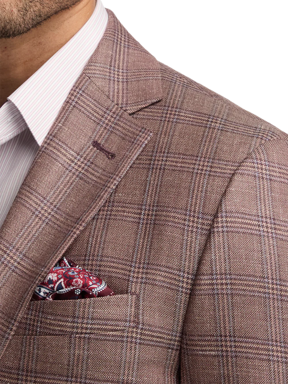 Plaid Wool Blend Single Breasted Notch Lapel Suit - Wine Plaid - Image 6