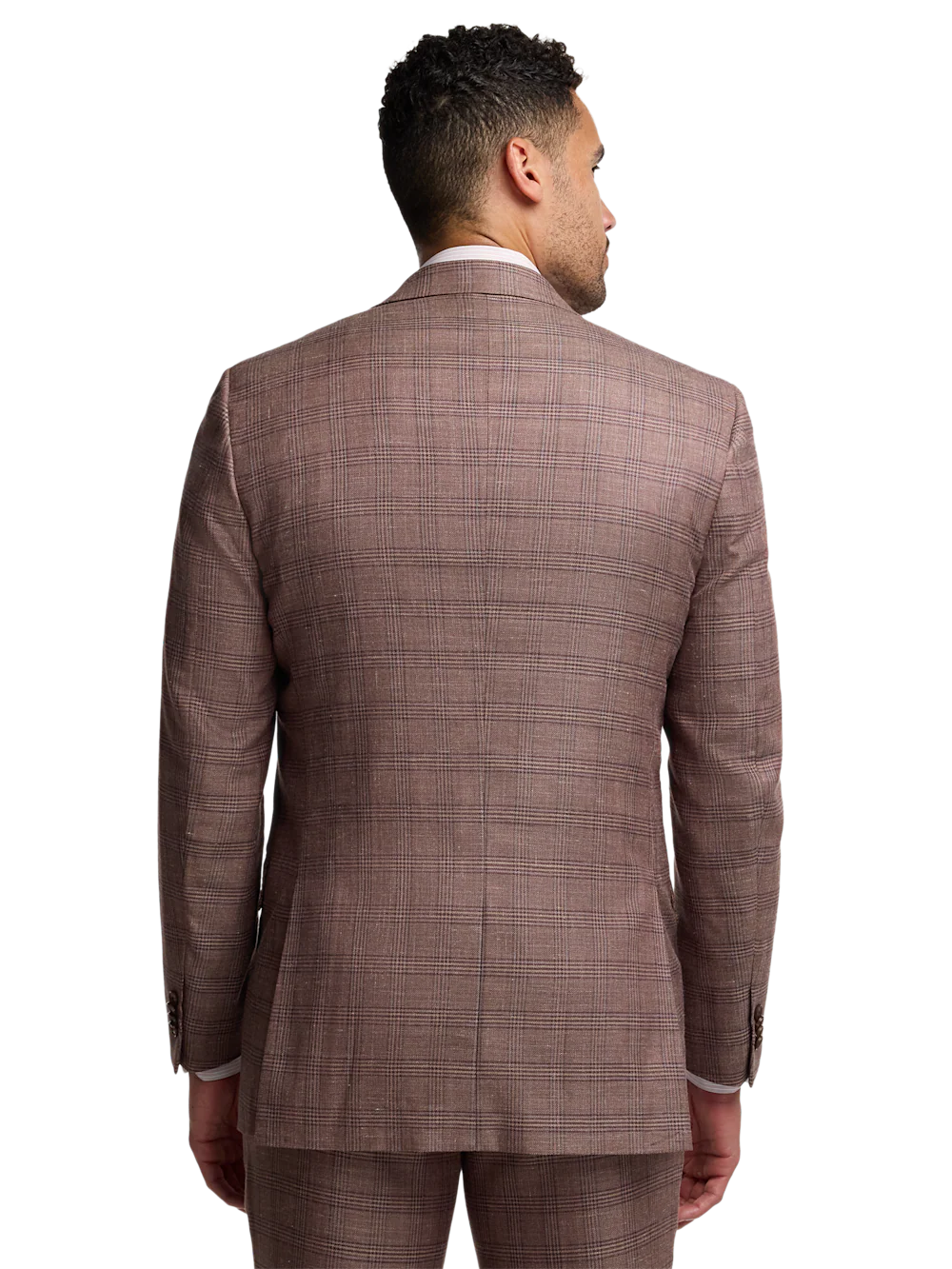 Plaid Linen Blend Single Breasted Notch Lapel Suit Jacket - Wine Plaid - Image 7