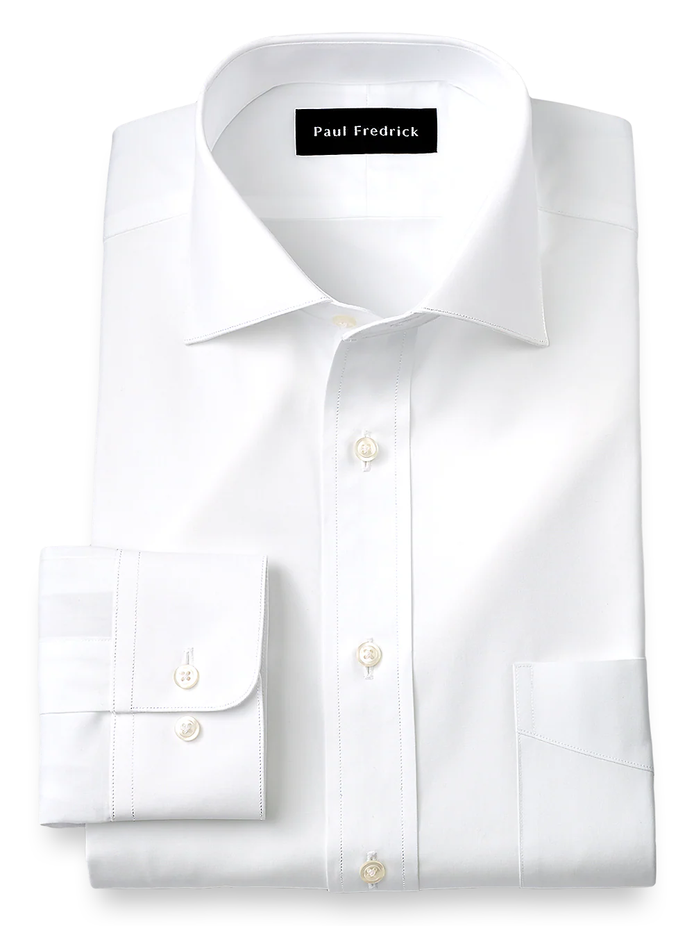 Pure Cotton Broadcloth Solid Color Spread Collar Dress Shirt - White