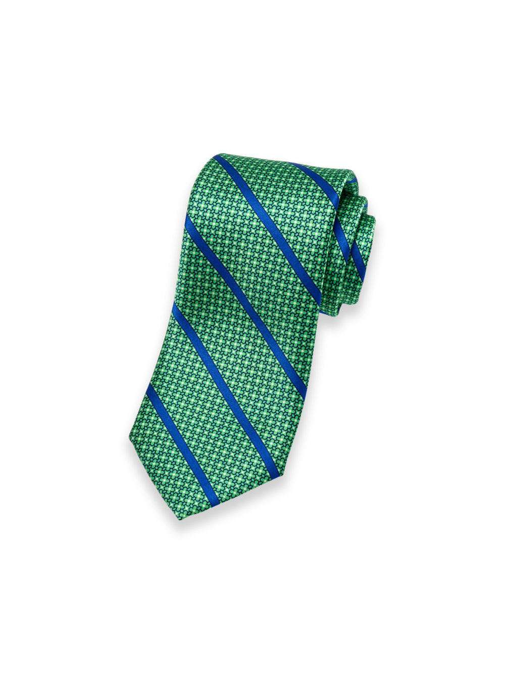 Stripe Printed Italian Silk Tie - Green/blue