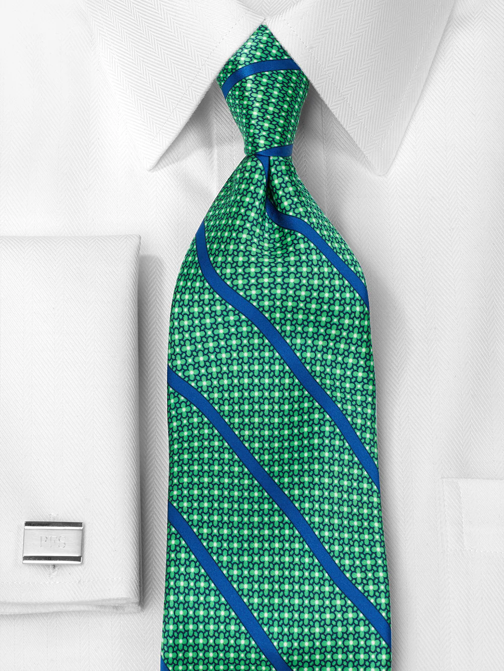 Stripe Printed Italian Silk Tie - Green/blue - Image 2
