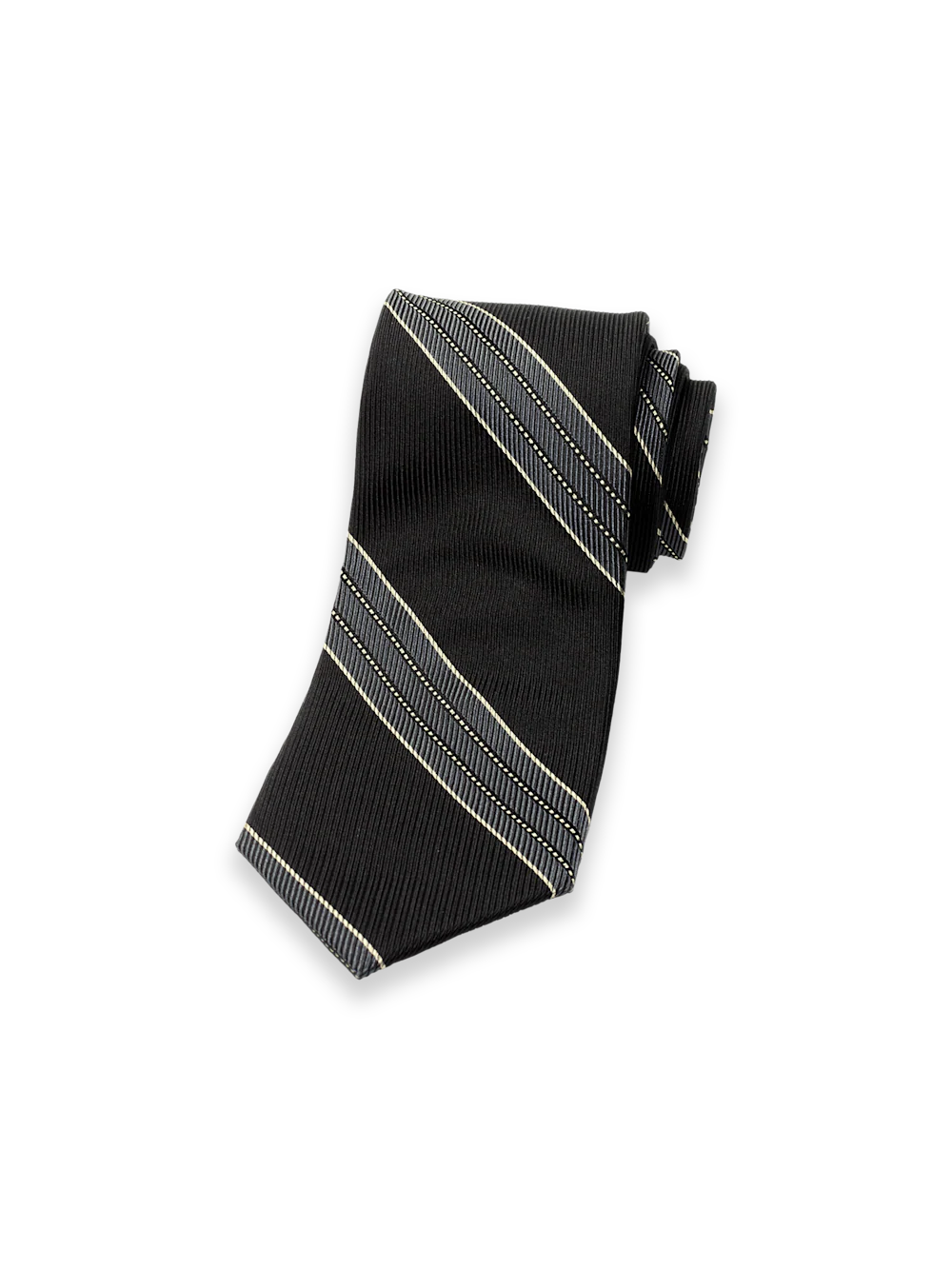 Stripe Woven Silk Tie - Black/grey