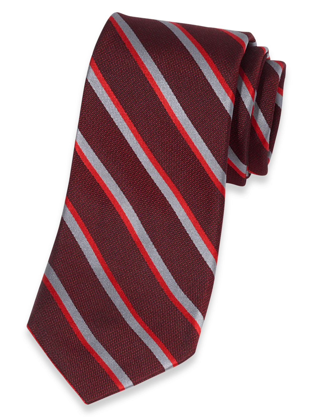Stripe Woven Silk Tie - Red/grey