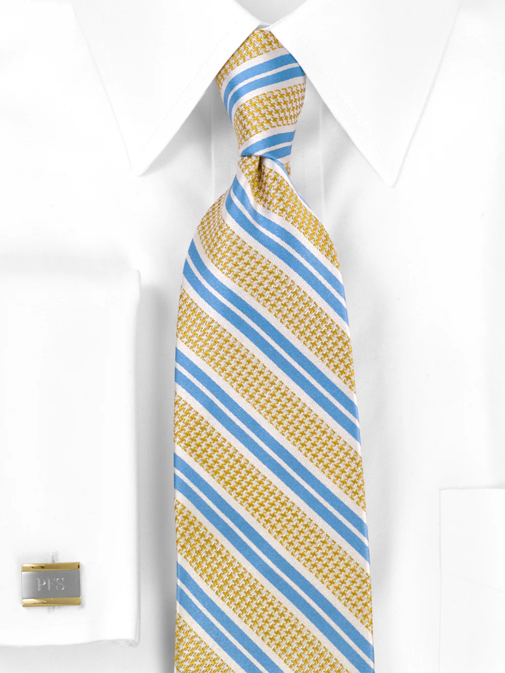 Stripe Woven Silk Tie - Yellow/blue - Image 2