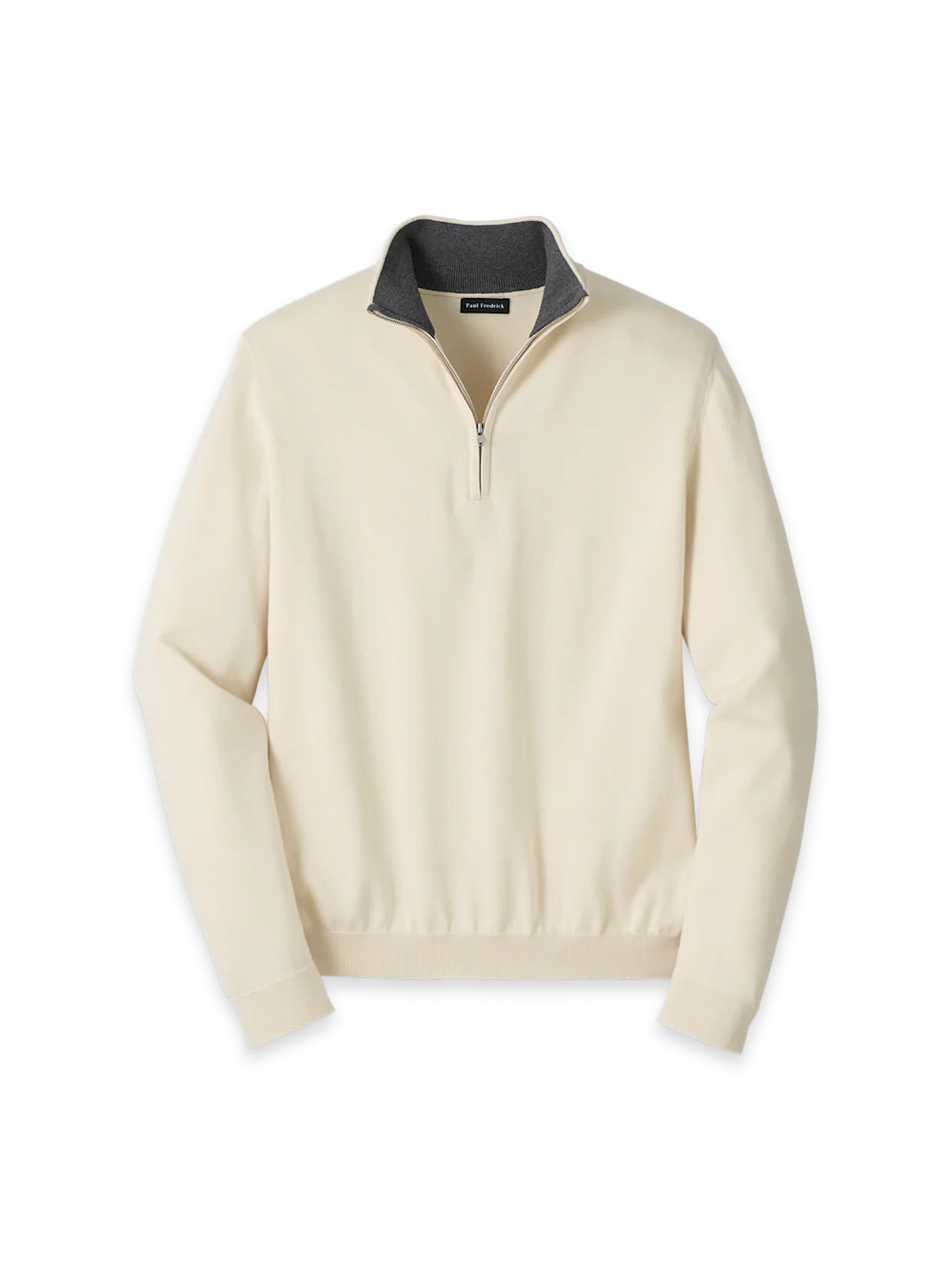 Supima Cotton Quarter Zip Mock Neck Sweater - Ivory