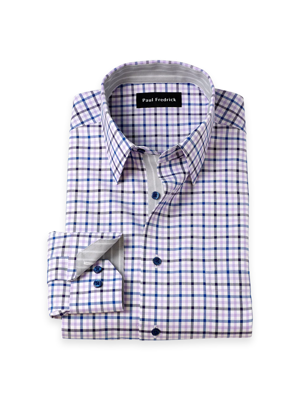 Travel Cotton Blend Check Dress Shirt With Contrast Trim - Purple