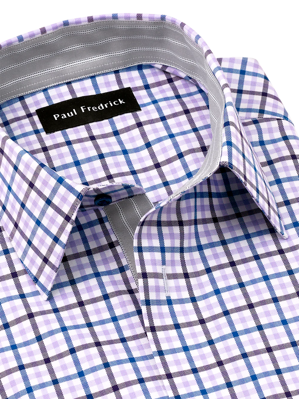 Travel Cotton Blend Check Dress Shirt With Contrast Trim - Purple - Image 7