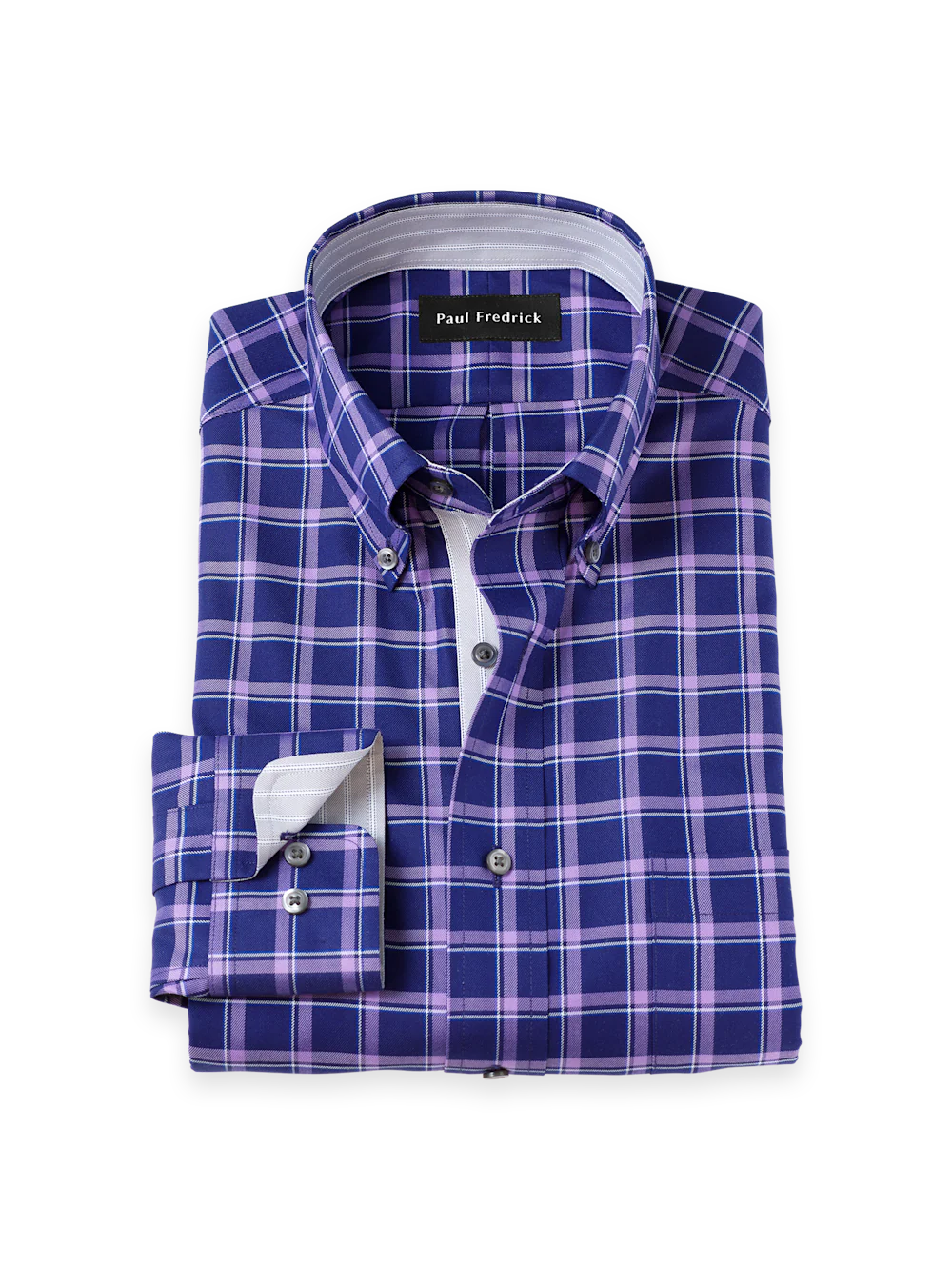 Travel Cotton Blend Check Dress Shirt With Contrast Trim - Purple