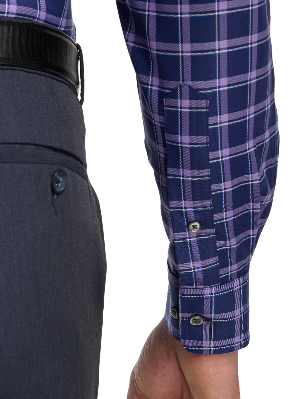Travel Cotton Blend Check Dress Shirt With Contrast Trim - Purple - Image 4