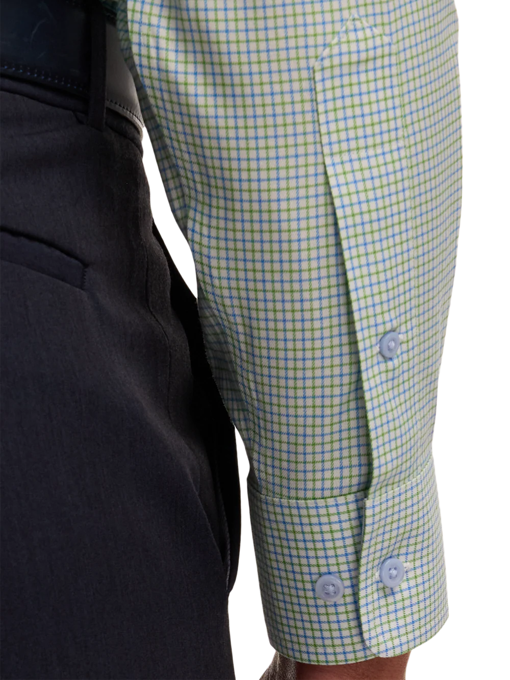 Travel Cotton Blend Check Dress Shirt With Contrast Trim - Blue/green - Image 4