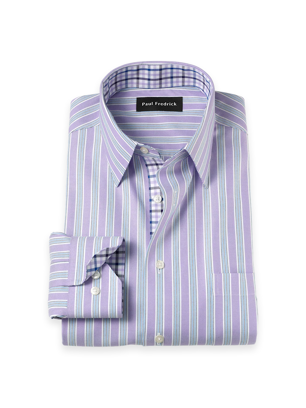Travel Cotton Blend Stripe Dress Shirt With Contrast Trim - Purple