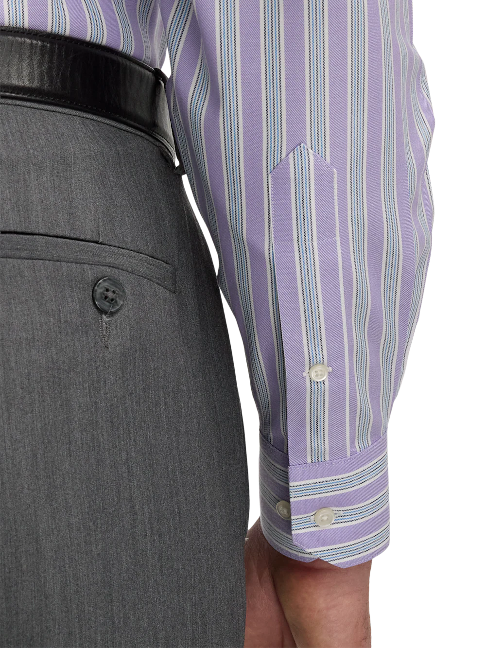 Travel Cotton Blend Stripe Dress Shirt With Contrast Trim - Purple - Image 4