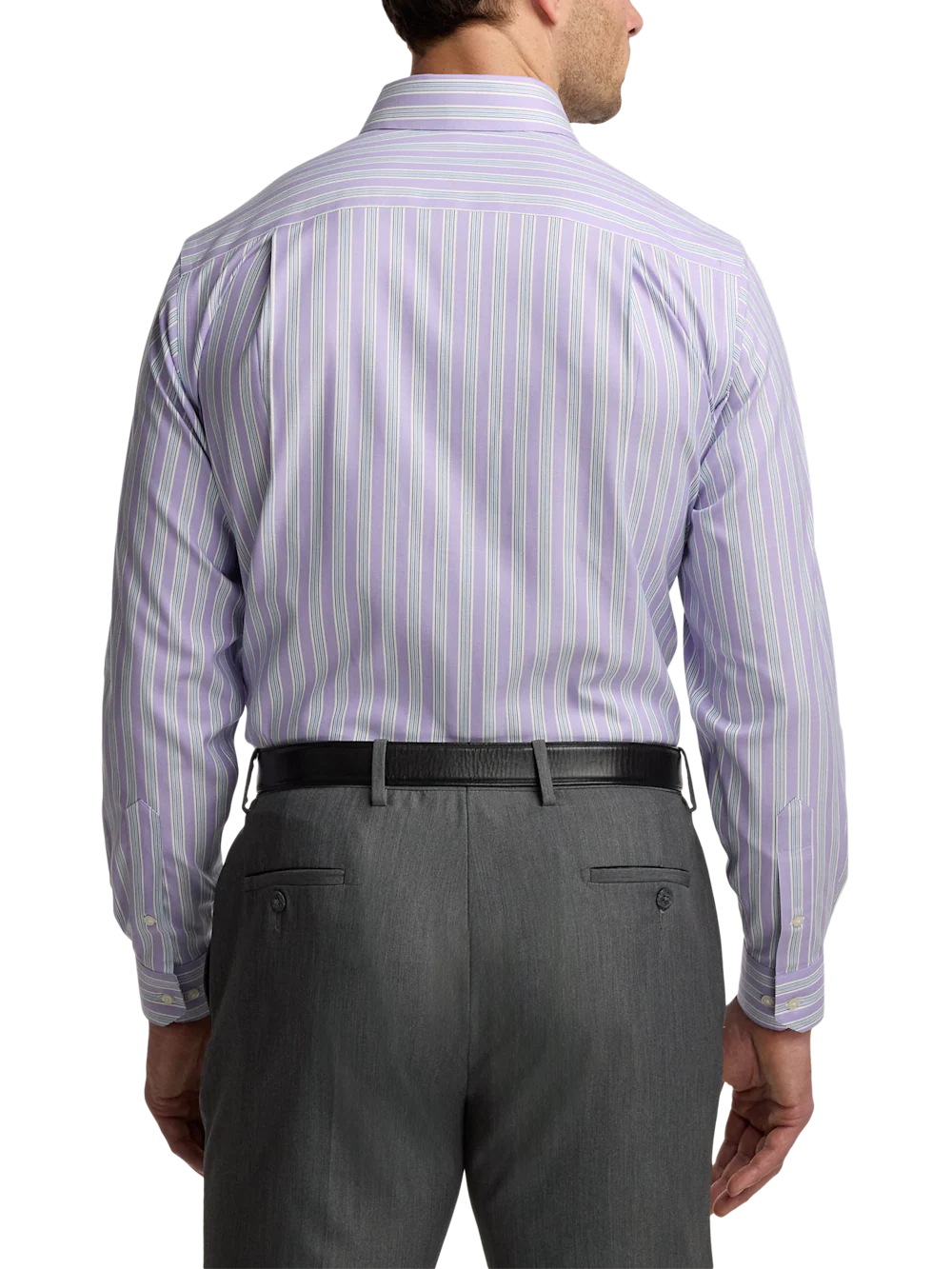Travel Cotton Blend Stripe Dress Shirt With Contrast Trim - Purple - Image 5