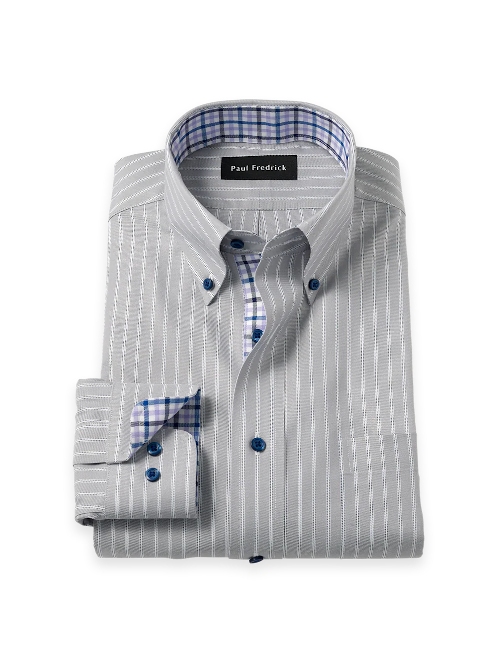 Travel Cotton Blend Stripe Dress Shirt With Contrast Trim - Grey/purple
