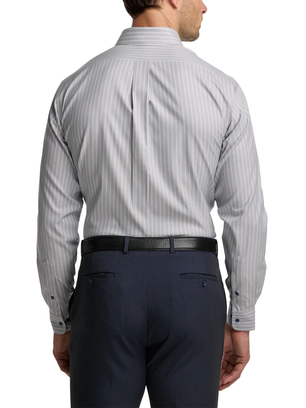 Travel Cotton Blend Stripe Dress Shirt With Contrast Trim - Grey/purple - Image 5