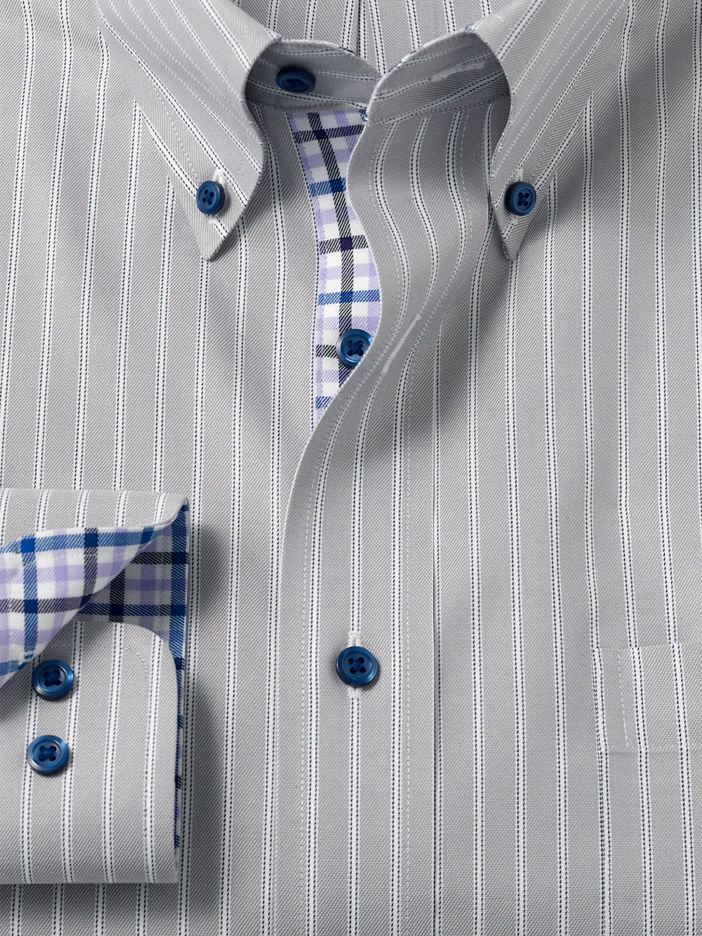 Travel Cotton Blend Stripe Dress Shirt With Contrast Trim - Grey/purple - Image 6