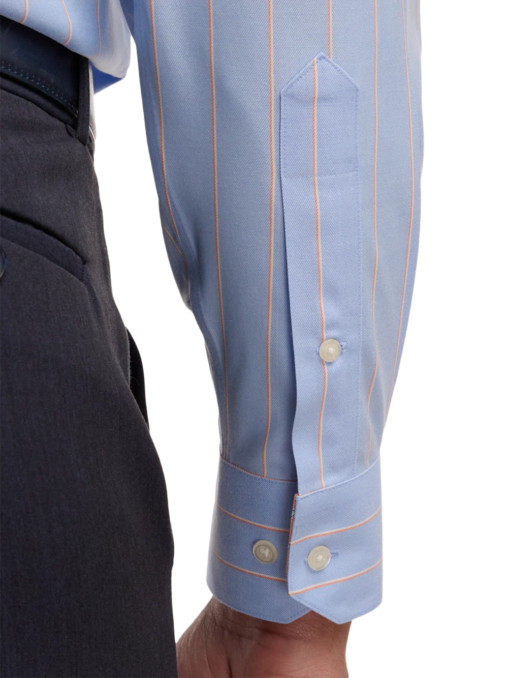 Travel Cotton Blend Stripe Dress Shirt With Contrast Trim - Blue/melon - Image 4