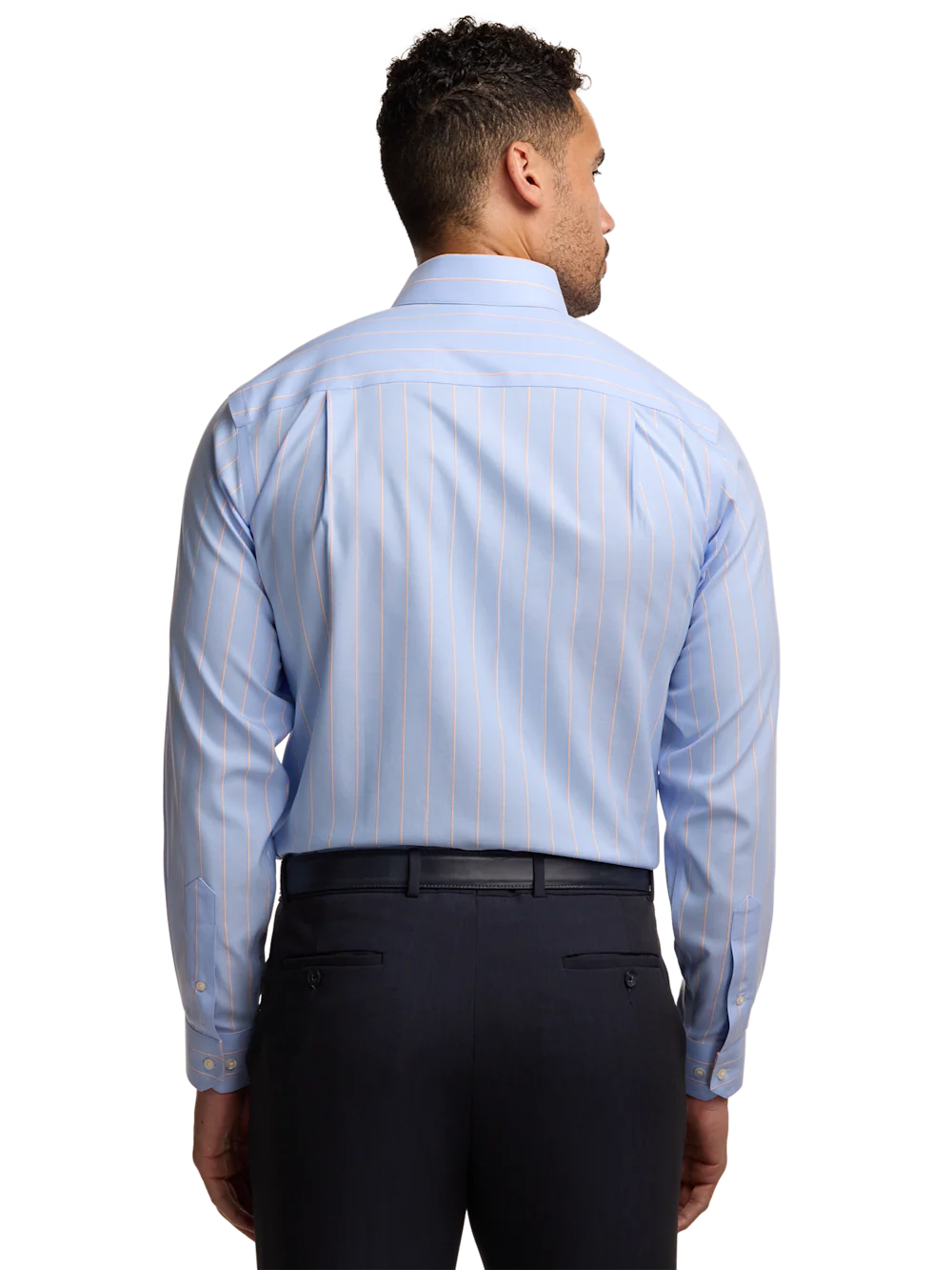 Travel Cotton Blend Stripe Dress Shirt With Contrast Trim - Blue/melon - Image 5