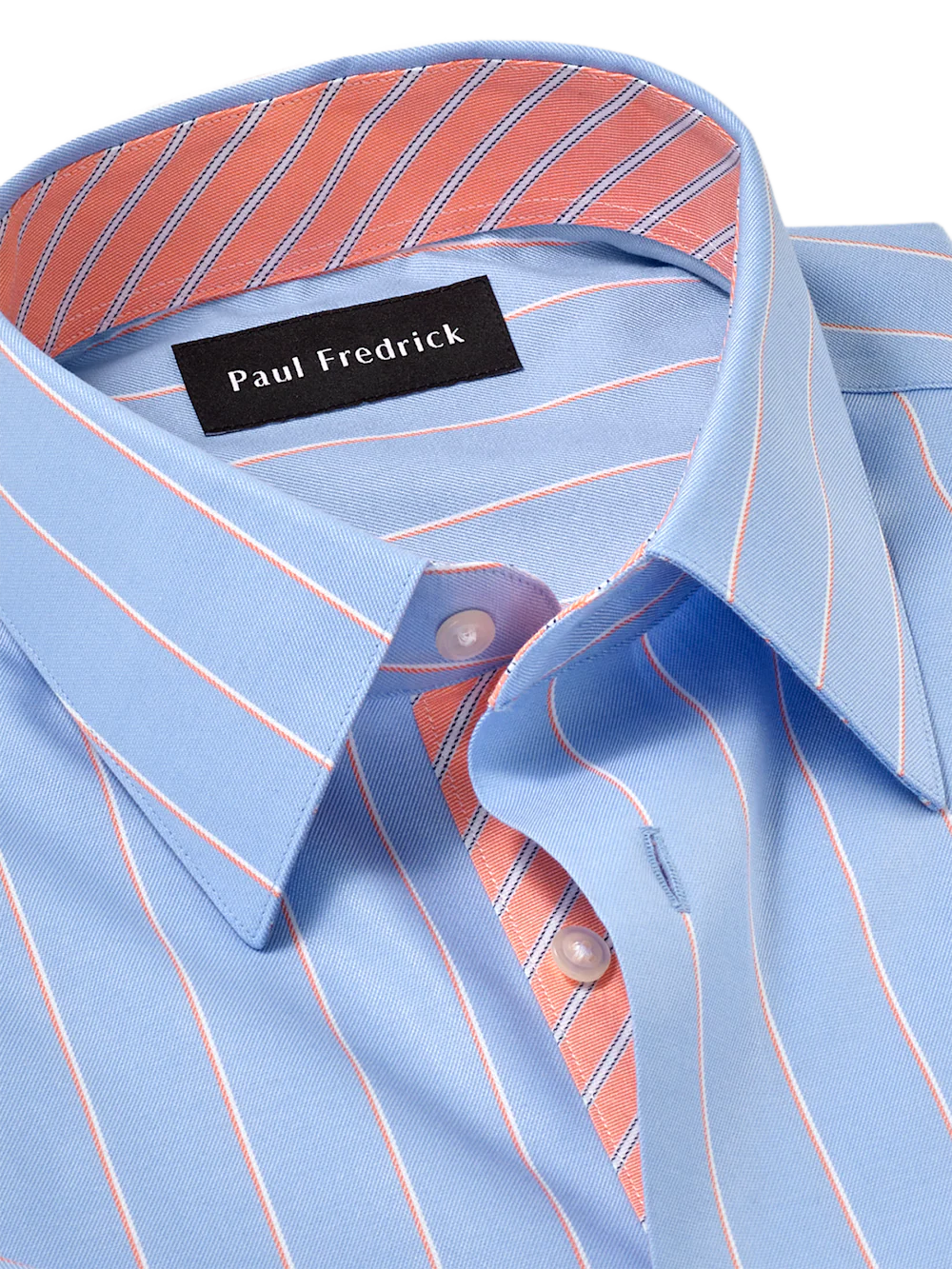 Travel Cotton Blend Stripe Dress Shirt With Contrast Trim - Blue/melon - Image 7