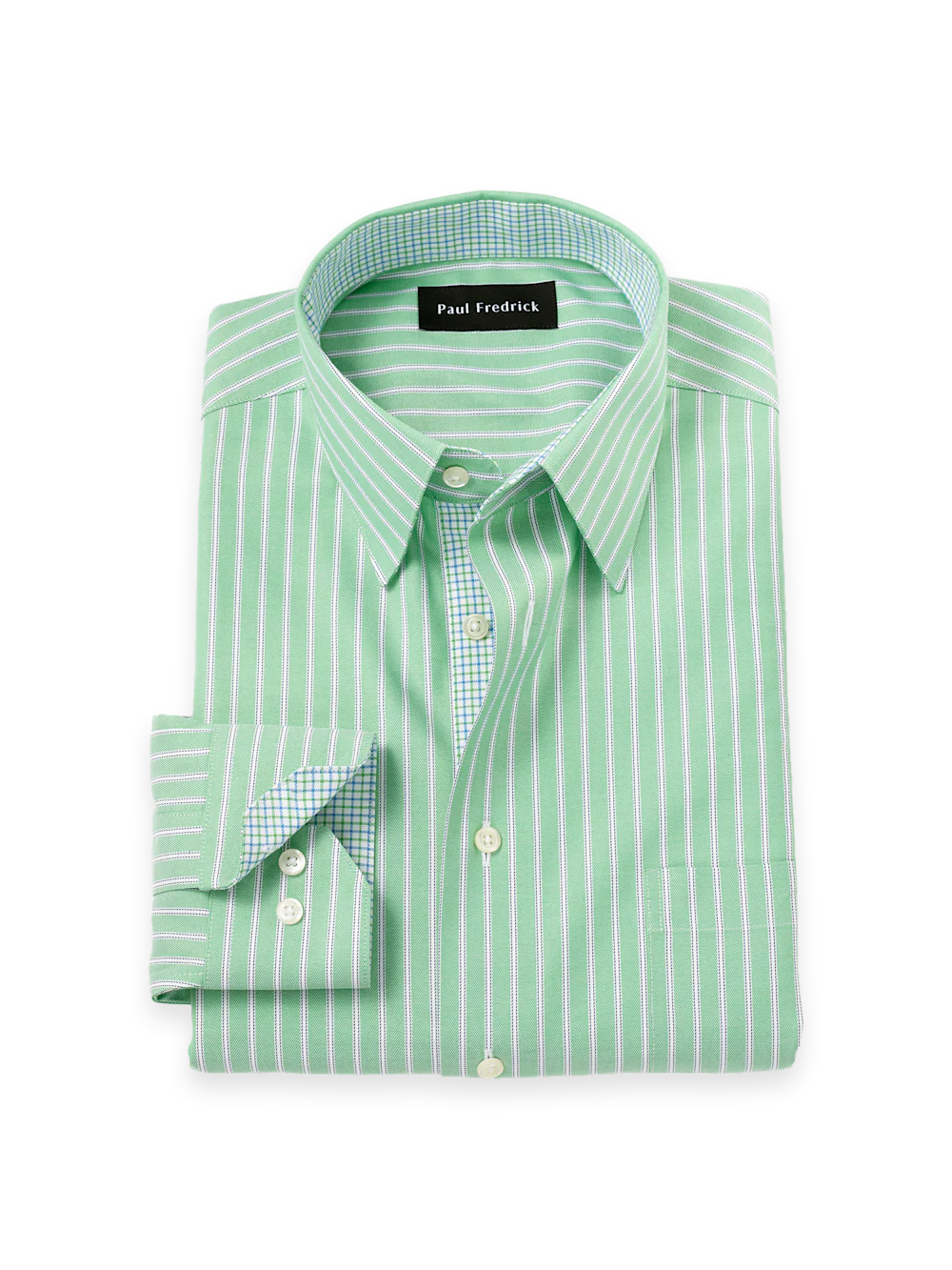 Travel Cotton Blend Stripe Dress Shirt With Contrast Trim - Green
