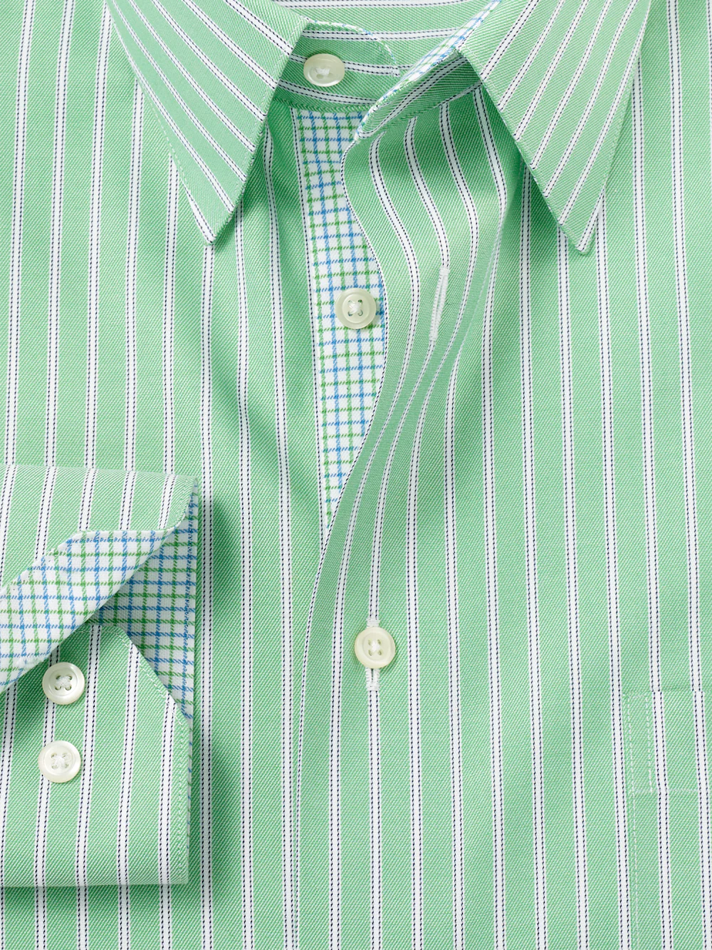 Travel Cotton Blend Stripe Dress Shirt With Contrast Trim - Green - Image 6