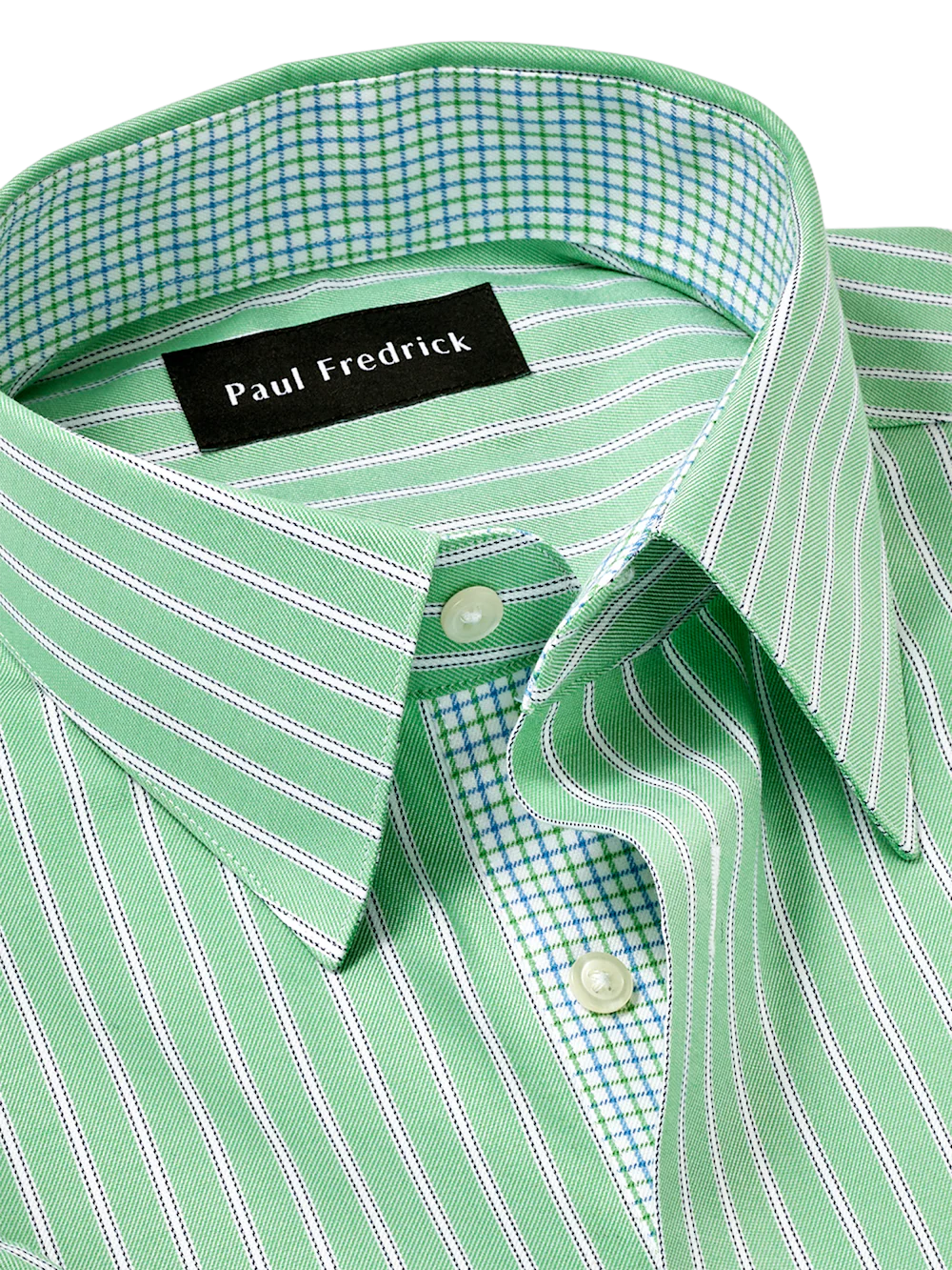 Travel Cotton Blend Stripe Dress Shirt With Contrast Trim - Green - Image 7