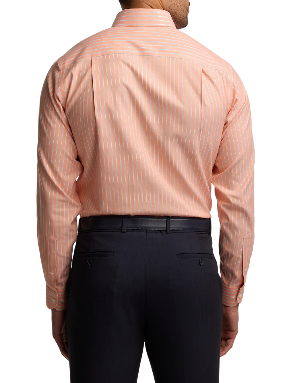 Travel Cotton Blend Stripe Dress Shirt With Contrast Trim - Melon - Image 5