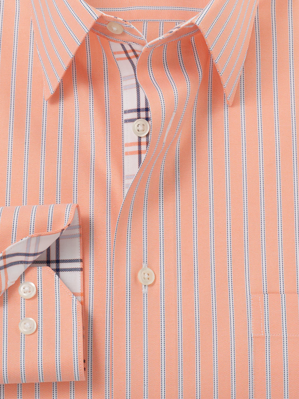 Travel Cotton Blend Stripe Dress Shirt With Contrast Trim - Melon - Image 6