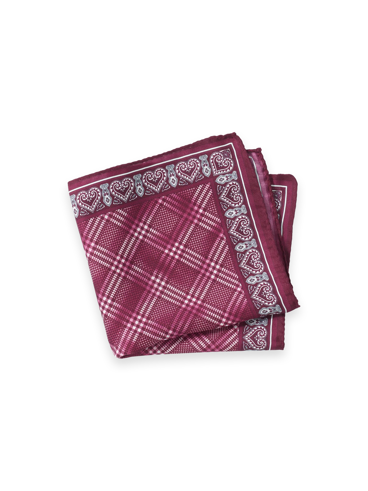 Valentine's Day Plaid Silk Pocket Square - Burgundy