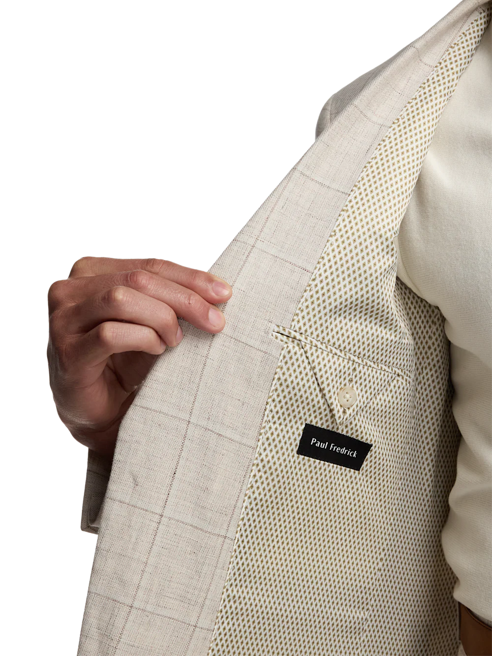 Windowpane Linen Single Breasted Notch Lapel Suit Jacket - Tan Windowpane - Image 4