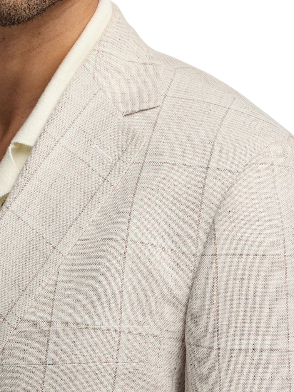 Windowpane Linen Single Breasted Notch Lapel Suit Jacket - Tan Windowpane - Image 6