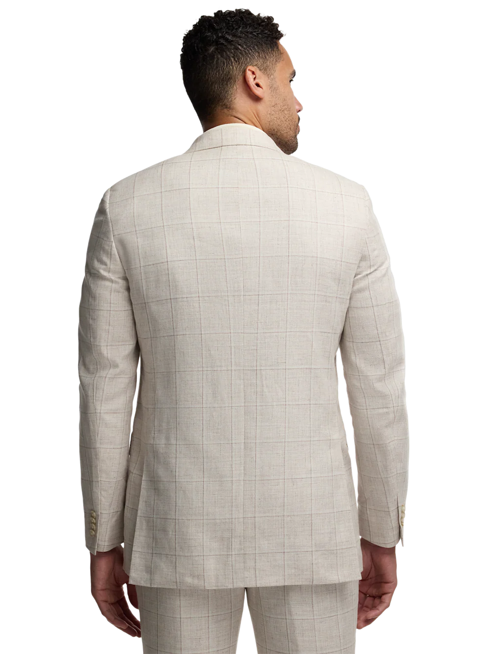 Windowpane Linen Single Breasted Notch Lapel Suit Jacket - Tan Windowpane - Image 7