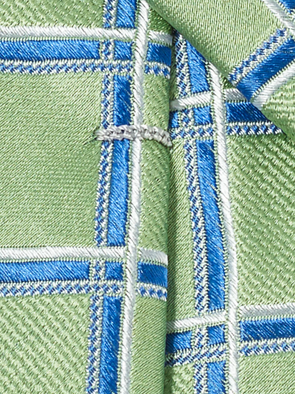 Windowpane Woven Silk Tie - Green/blue - Image 4