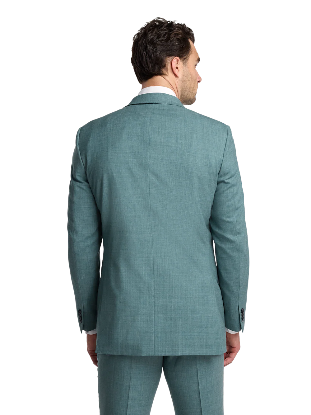 Wool Bengaline Single Breasted Peak Lapel Suit Jacket - Teal - Image 7